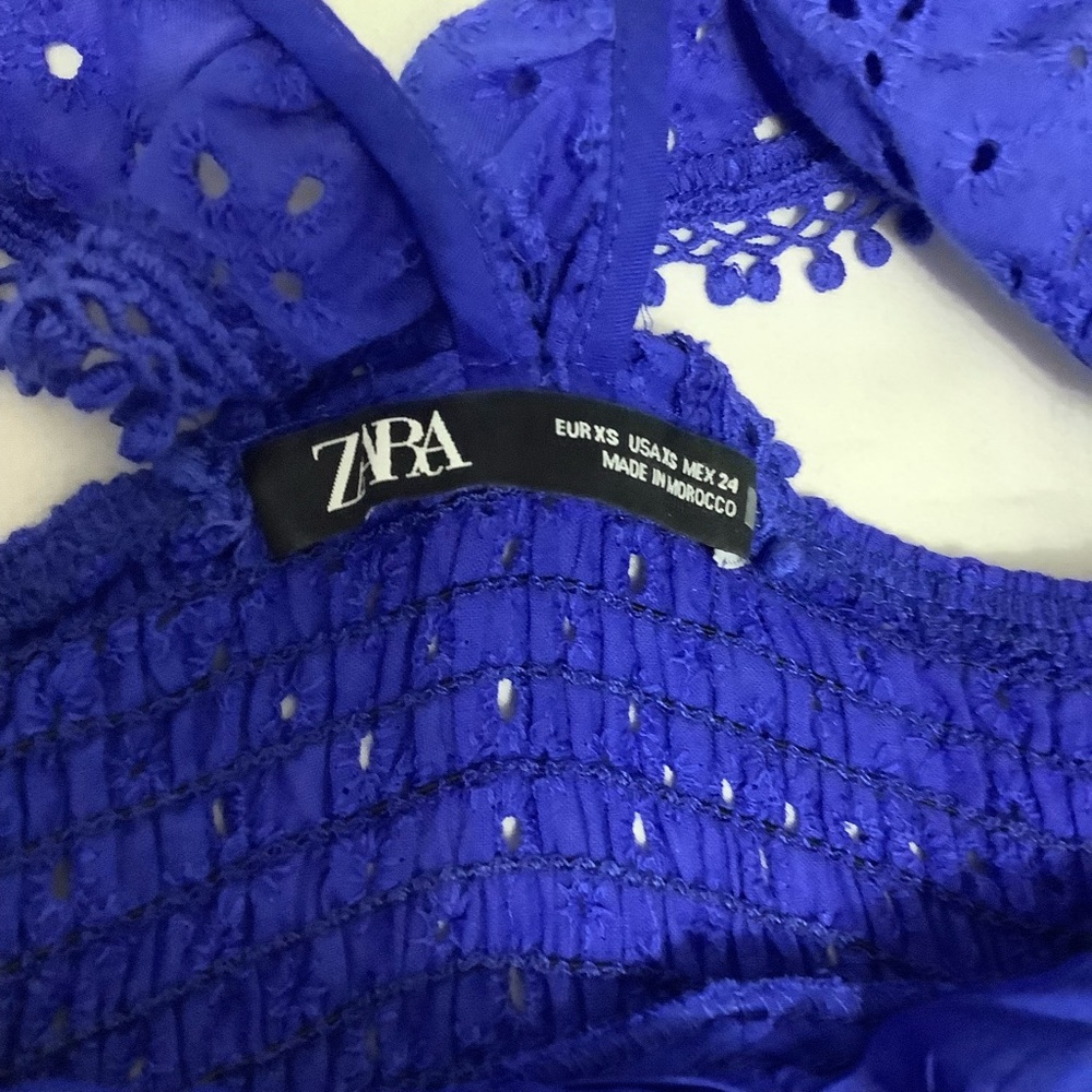 Zara Blue Eyelet Midi Summer  Dress XS (W699) - Picture 16 of 16